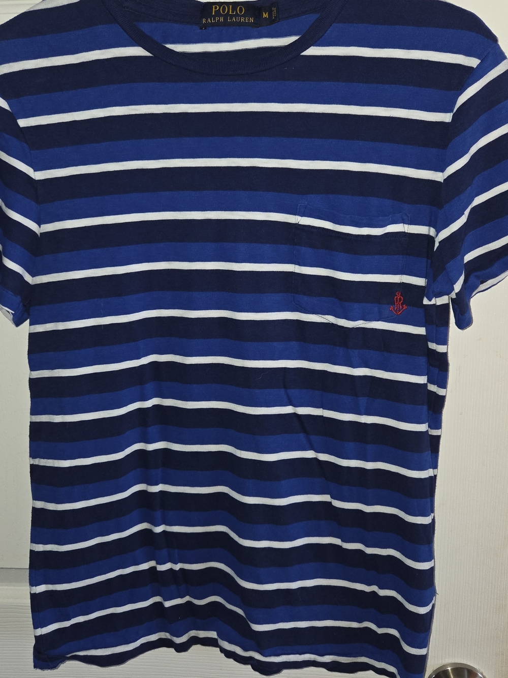 Polo by Ralph Lauren Blue, Navy & White Striped Pocket Tee